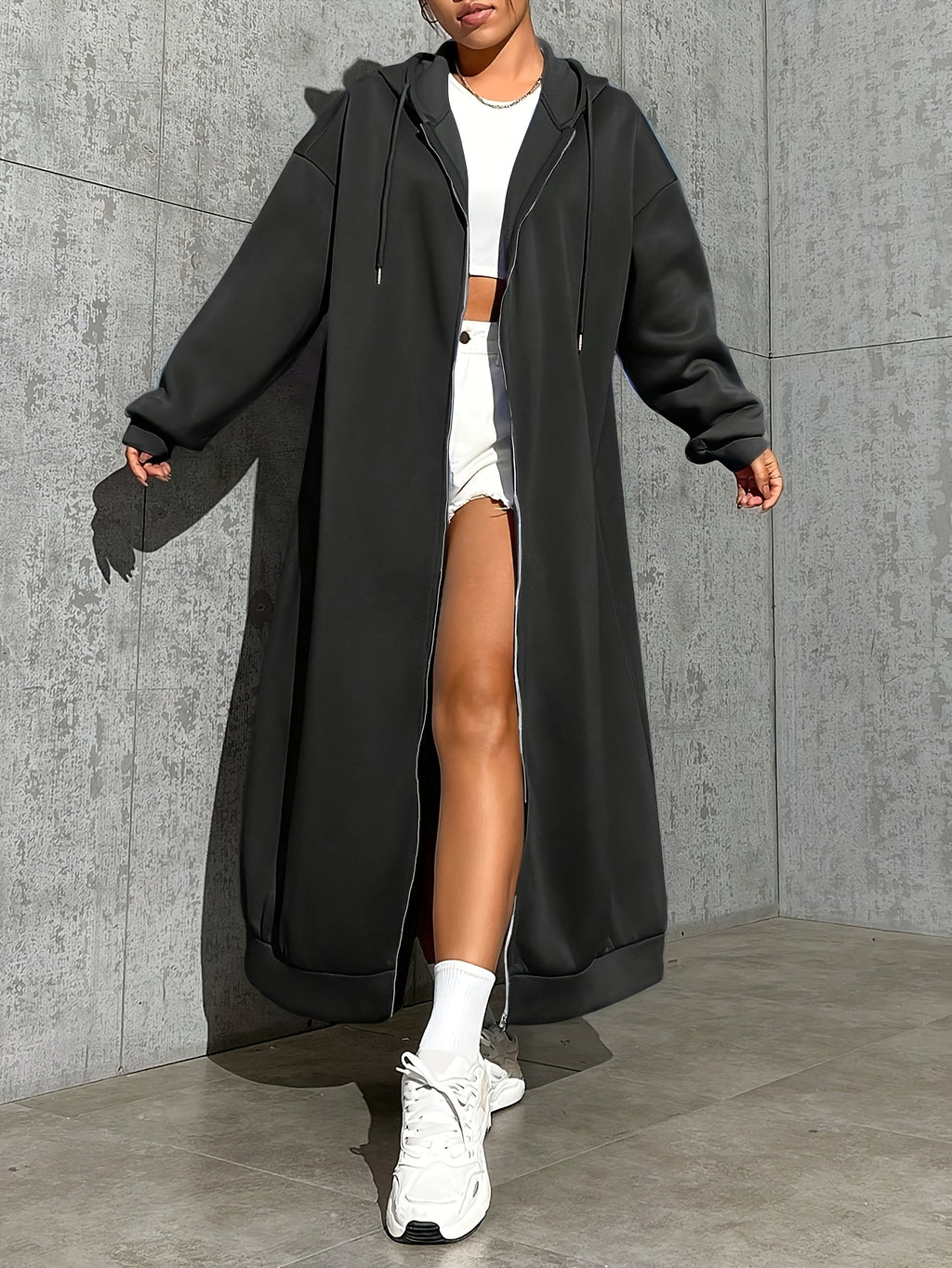 Women'S Winter Casual Long Sleeve Hoodie Sweater - Black