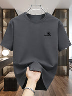 Men'S T-Shirt Short Sleeve, Coconut Letter Print, Easy Casual Style, Summer Vacation Daily Wear, Comfortable And Breathable Top - Dark Gray