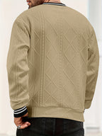 New Men's Casual Fashionable Sporty Cool Versatile Trendy Stylish 3D Jacquard Fabric High Street Popular Knitted Flatbed Collar Crew Neck Sweatshirt - Khaki