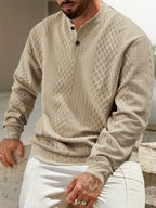 New 3D Jacquard Fabric Henley Shirt - Khaki