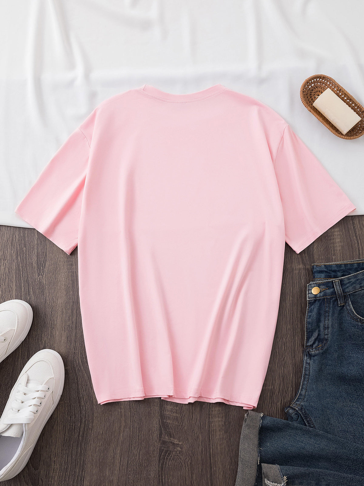 Women'S Fashion Pattern Printed T-Shirt, Round Neck Top, Casual Short Sleeve Top, Comfortable And Soft Knitwear - Pink