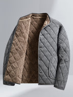 Men's Winter Thickened -Lined Padded Coat, Solid Color with Diamond-Pattern Stitching and Pockets, Casual Warm Padded Outerwear - Grey