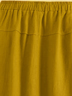 New Spring Summer Autumn Thin Korean Style Linen Loose Half Skirt with Pockets, Elastic Waist Linen Dress, Mid-Length Lantern Hem Women'S Skirt - Yellowish-brown