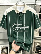 Men'S Retro Color-Block Pinstripe Polo Shirt, Short Sleeve Lapel Casual Summer Daily Golf Top, Suitable for Outings, Travel, Outdoor Wear, Polo Shirt (Latin America) - Dark Green