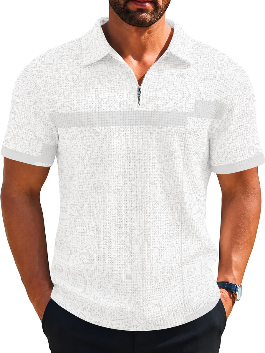 New Summer Men's Waffle Knit Polo Shirt with Lapel Collar, Simple Print Design, Breathable Textured Short Sleeves, Casual and Versatile Top for Daily or Commuting Wear - Mixed colors