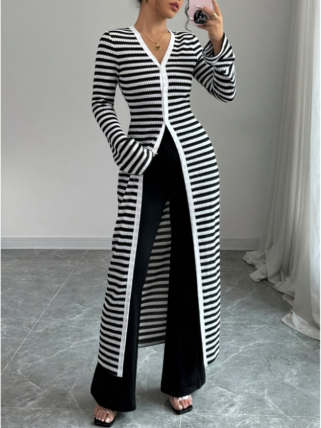 D5652 Elegant Directional Autumn/Winter Women's Fashion Long-Sleeve Coat and Trousers 2pcs Set - Mixed colors