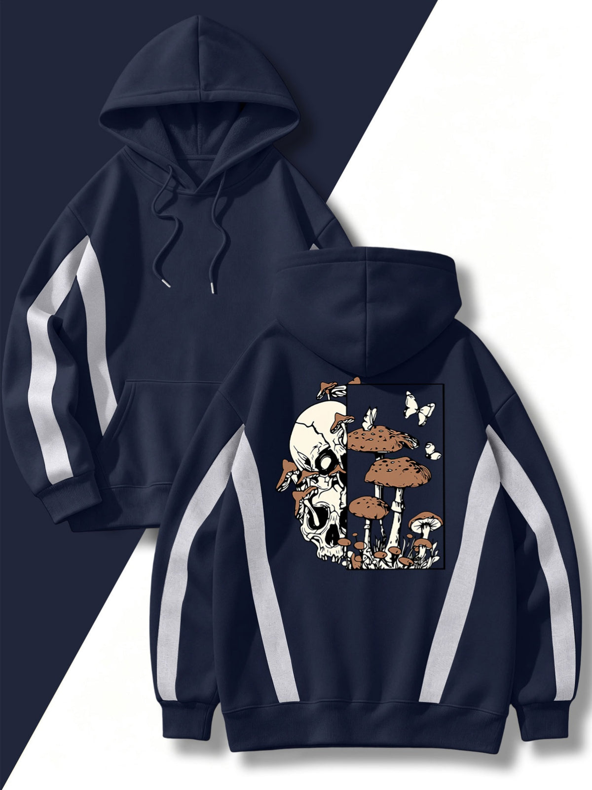 4pcs Set: Autumn/Winter Men's Pullover Hooded Sweatshirt with Diagonal Contrast Color Line Cut on Sleeves, Street Style Top. Features Adjustable Drawstring and Large Kangaroo Pocket for Storing Phones and Small Items. Made of Skin-Friendly - Navy Blue+Navy Blue+Navy Blue+Navy Blue