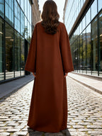 1pc Autumn/Winter Fashion Simple Pullover Abaya Sweatshirt Dress, Modest Muslim Home Casual Wear - Light Brown-1