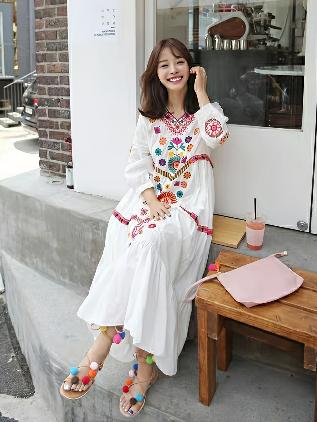 Seaside Vacation Long Dress, Beach Dress, Ethnic Style, Heavy Industry Embroidery, Loose Dress, Travel Dress, Super Fairy Long Dress - White