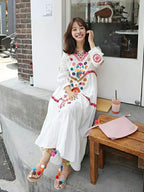 Seaside Vacation Long Dress, Beach Dress, Ethnic Style, Heavy Industry Embroidery, Loose Dress, Travel Dress, Super Fairy Long Dress - White