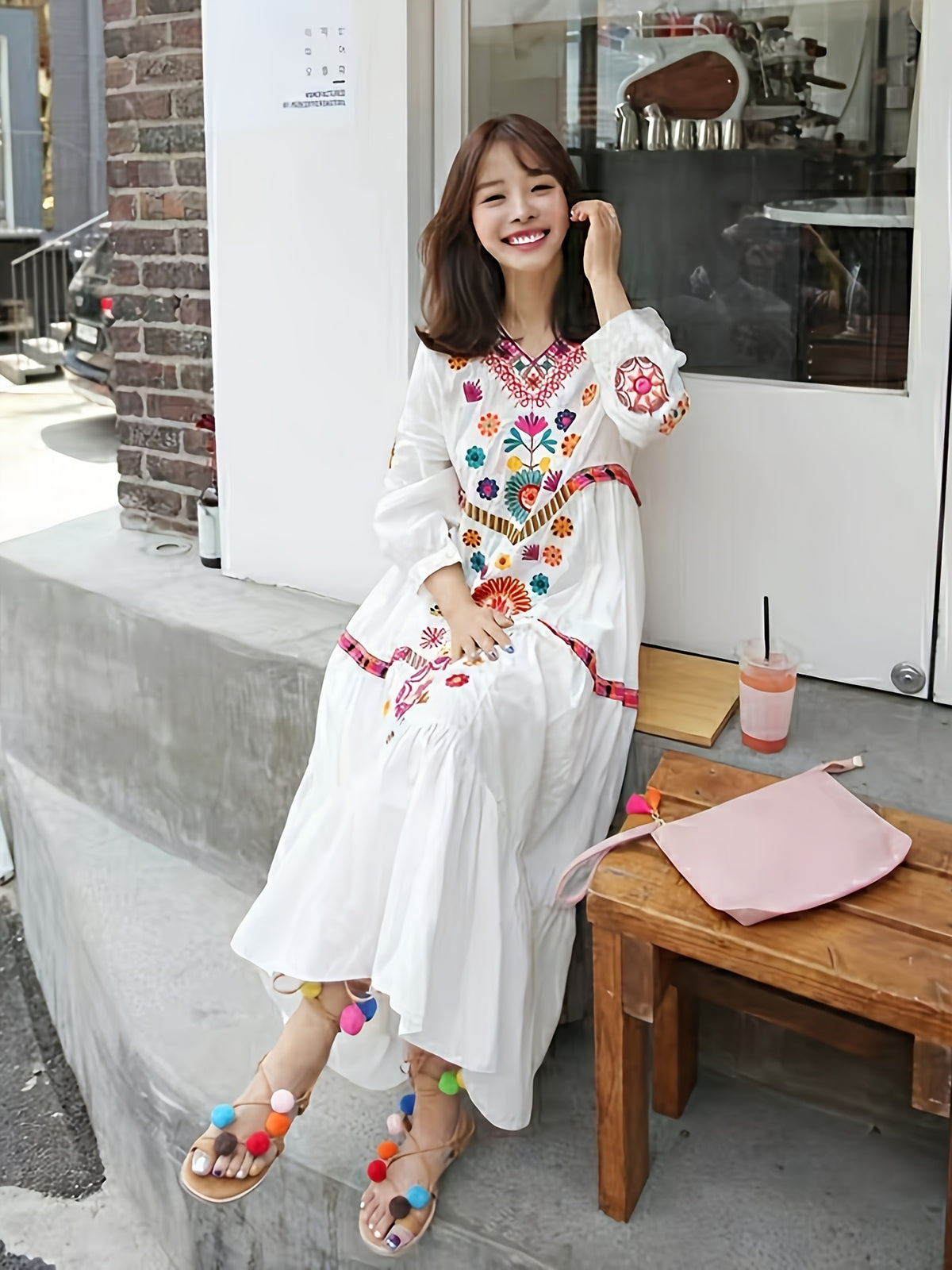 Seaside Vacation Long Dress, Beach Dress, Ethnic Style, Heavy Industry Embroidery, Loose Dress, Travel Dress, Super Fairy Long Dress - White