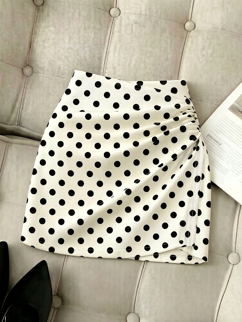 Summer Women'S Black Polka Dot Printed Ruffled Design Sexy Chic Birthday Gift Party Festive Music Festival Beach Vacation Dress Summer Skirt, Fashionable Unique Design Multi-Style Short Tight Skirt - White