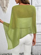 Solid Color Asymmetrical Design Cape-Style Casual Large Round Neck Women's Top - Green