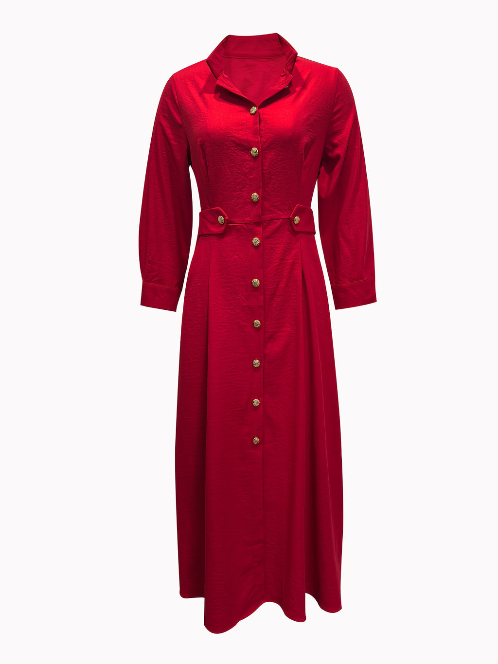 Fashion Women'S Classic Stand-Up Collar Single-Breasted Dress Elegant Ruffled Patchwork Long-Sleeved Dress Long Spring And Autumn 12010 - Red