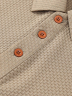ITA Men'S Business Casual Short Sleeve T-Shirt, Skin-Friendly And Comfortable, Contrast Trim New Summer Polo Shirt Men'S Lapel Short Sleeve, Textured Casual Fashion T-Shirt - Khaki