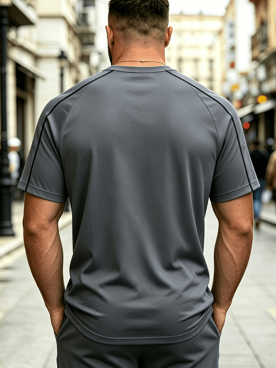 Spring and Autumn Thin, Quick-drying, Solid-color Knitted Printed Short-sleeved T-shirt, Casual Sports, Simple, Breathable and Comfortable, Home Daily All-match Tops - Dark Gray