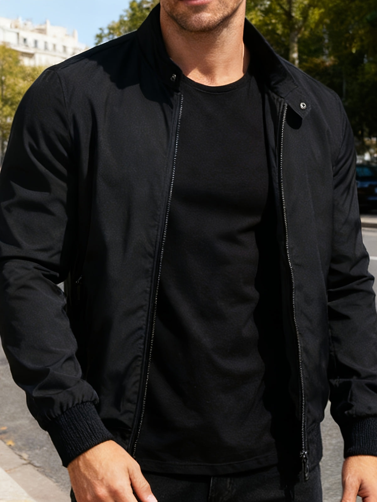 American Vintage Flight Style Stand Collar Casual Jacket - Black