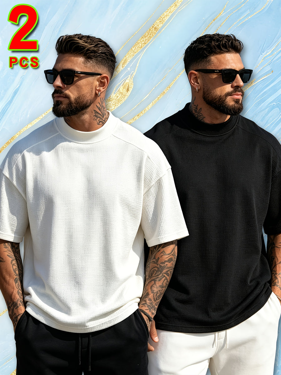 2pcs Set of Fashion Athletic Men'S Short Sleeve Shirts for Spring Summer And Summer, New Outdoor Casual Comfortable Cool Moisture-Wicking Trendy Versatile Easy Texture - Mixed colors