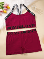 1 Set Plus Size Smooth Women'S English LOVE Panty And Bra Set Seamless Casual Mid-Waist Tummy Control Safety Shorts Four-Corner Pants Underwear Sexy Solid Soft Comfortable Butt Lifting Anti-Exposure Suitable for Daily Casual Leggings Breathable - Burgundy