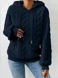 2025 Autumn And Winter Women'S New Fleece-Lined Comfortable Casual Solid Color Hoodie - Light Blue
