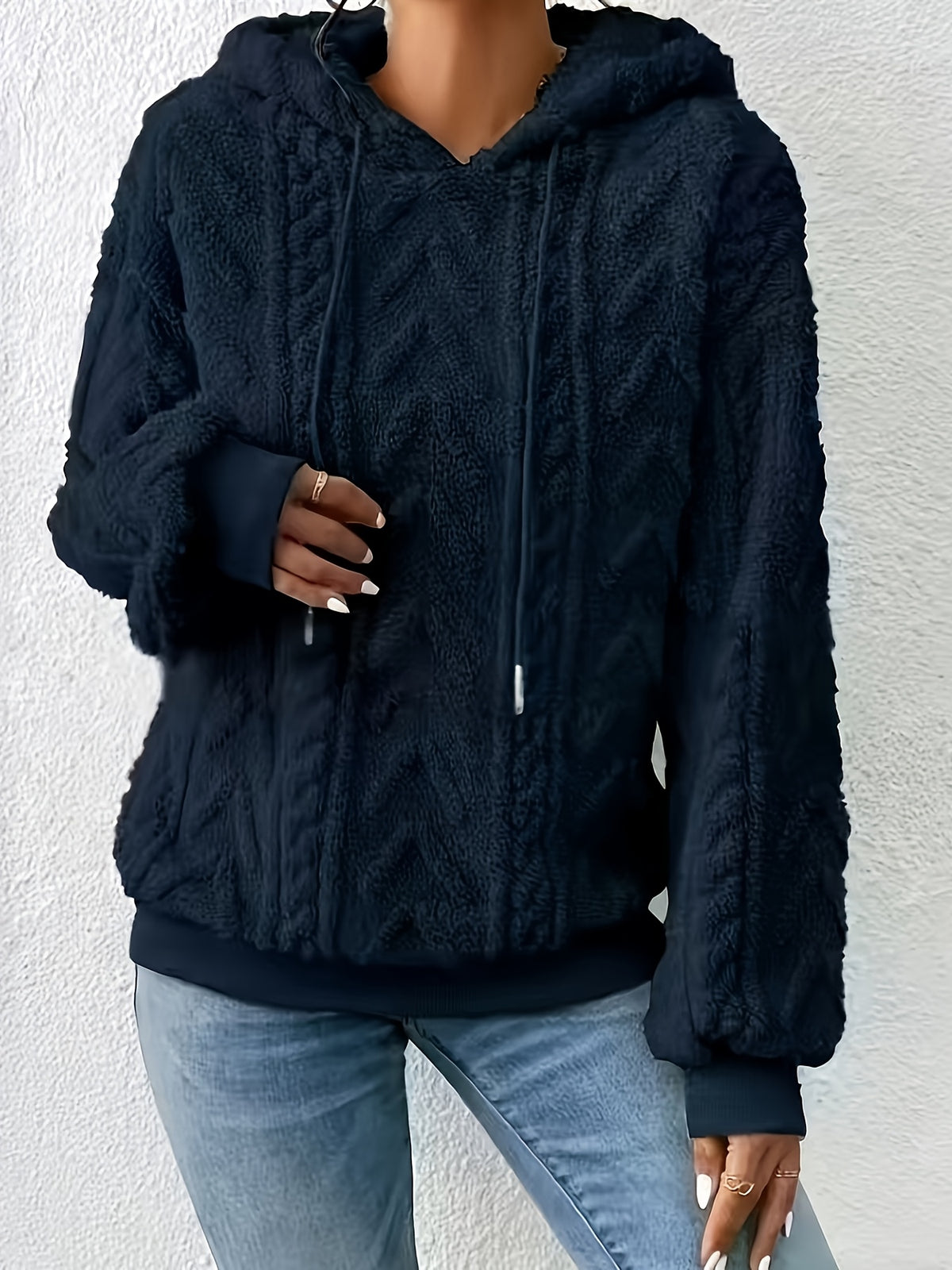 2025 Autumn And Winter Women'S New Fleece-Lined Comfortable Casual Solid Color Hoodie - Light Blue