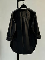 Women's Simple and Elegant Shirt Jacket, New Spring/Summer Style, Front Short Back Long, Versatile Loose Fit Casual Long Sleeve Top - Black