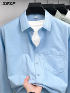 ZBZP New Spring/Autumn Men's Business Casual Long-Sleeve Shirt, Trendy and Versatile Dress Shirt YM - Blue