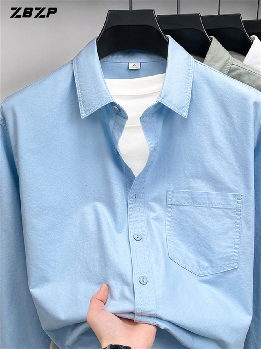 ZBZP New Spring/Autumn Men's Business Casual Long-Sleeve Shirt, Trendy and Versatile Dress Shirt YM - Blue