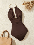 Spring Summer Pure Desire Style Halter Jumpsuit, Design-Driven Sleeveless Base Layer, Versatile Inner And Outer Wear Elegant Sexy One-Piece - Dark Brown