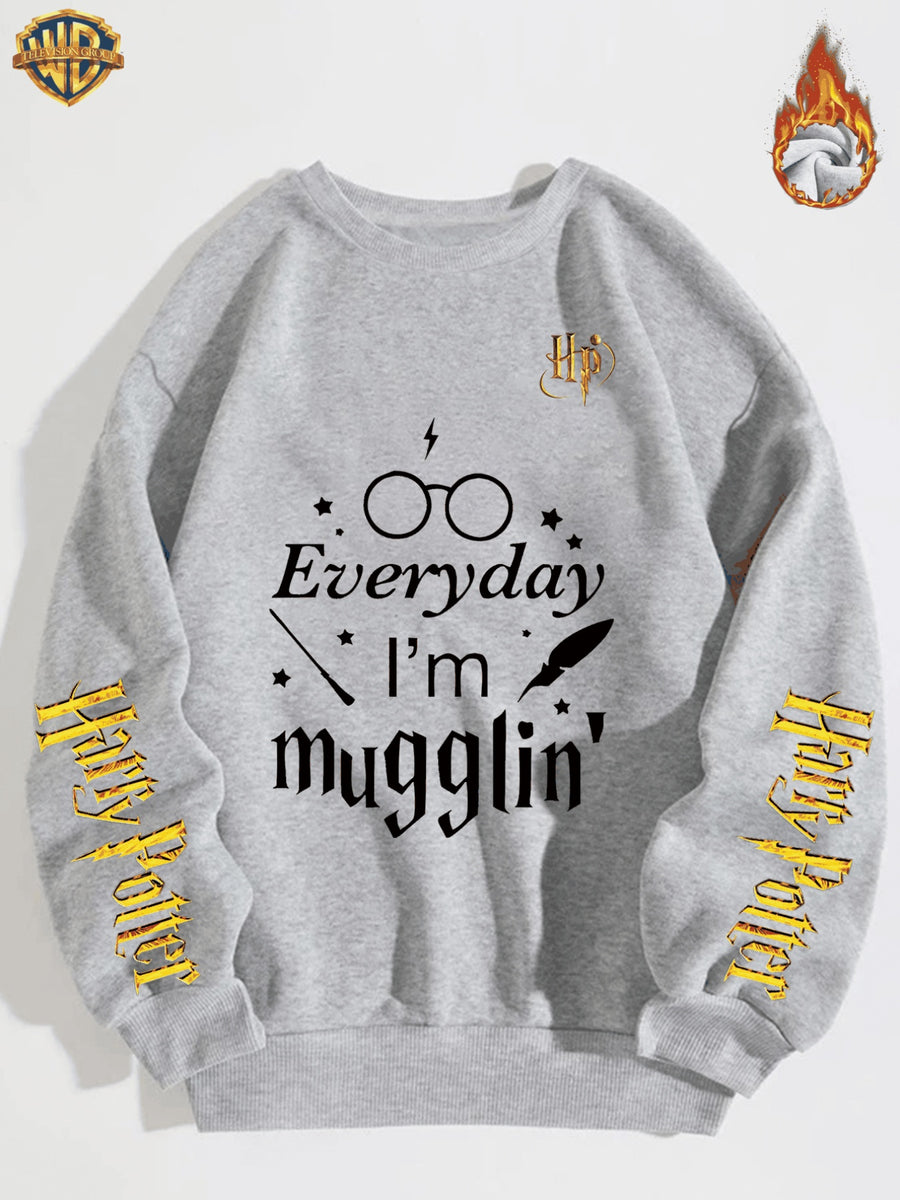 Round Neck Warner Bros. Licensed Fleece Sweatshirt Autumn Winter New Casual Loose Tom & Jerry Cartoon Print Top Men'S Trendy All-Match Warm Jacket - 【Light Grey】