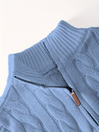 Men's Fashion High-Neck Zipper Twist Knit Sweater, Solid Color Versatile Pullover, Soft Medium-Stretch Fabric, Suitable for Autumn/Winter Office, Date Night, Casual Wear, Ideal as a Gift - Sky Blue