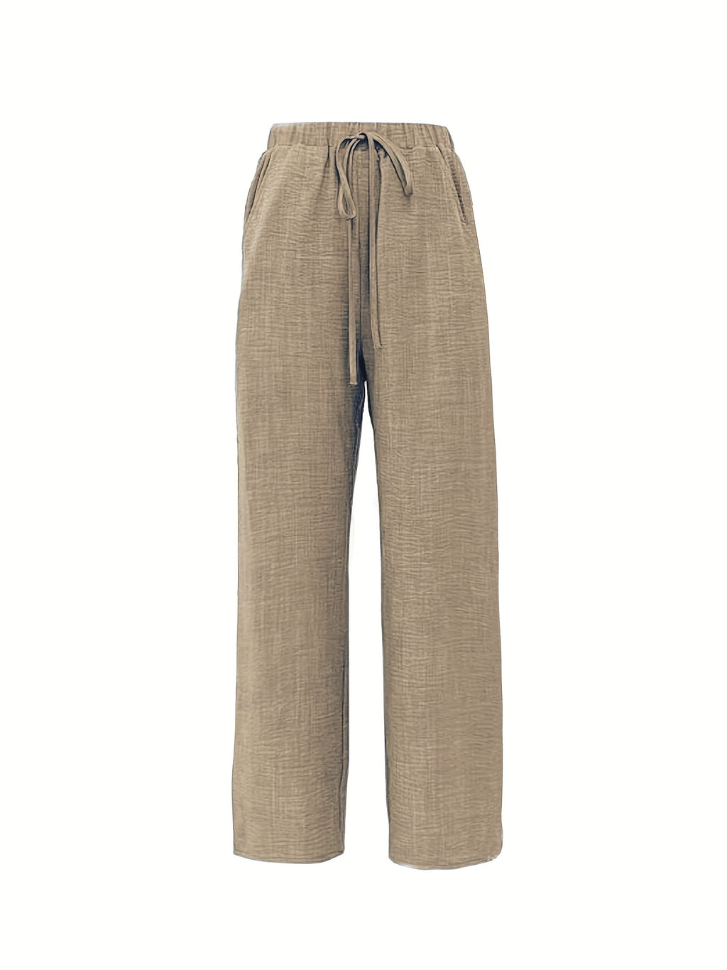 Stretch Elastic Waist Women's Pants with Insert Pockets, Simple and Versatile, 100% Polyester - Khaki
