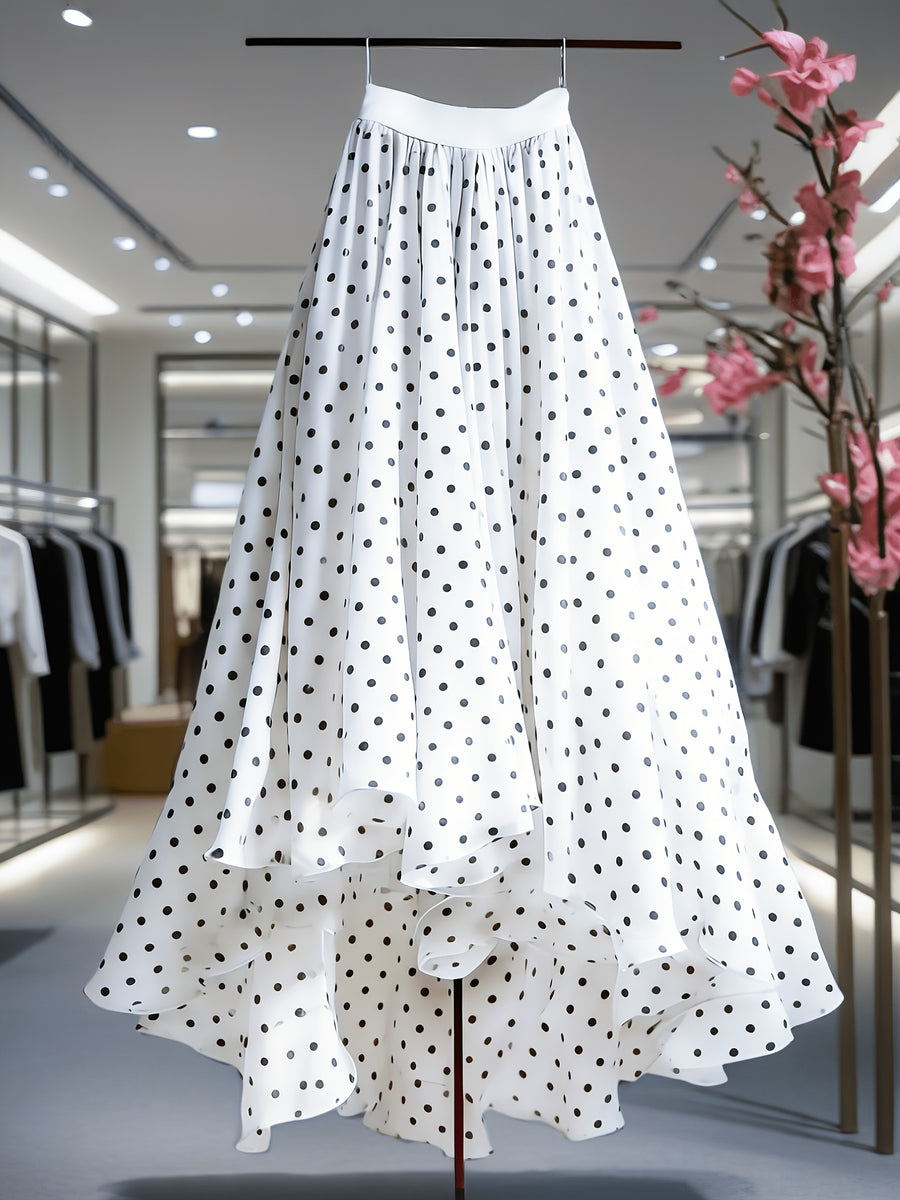 Elegant New Women's Mesh Polka Dot Skirt, High-Waist Skirt, Suitable for Vacation, Casual, and Office Wear, All-Season Style - White