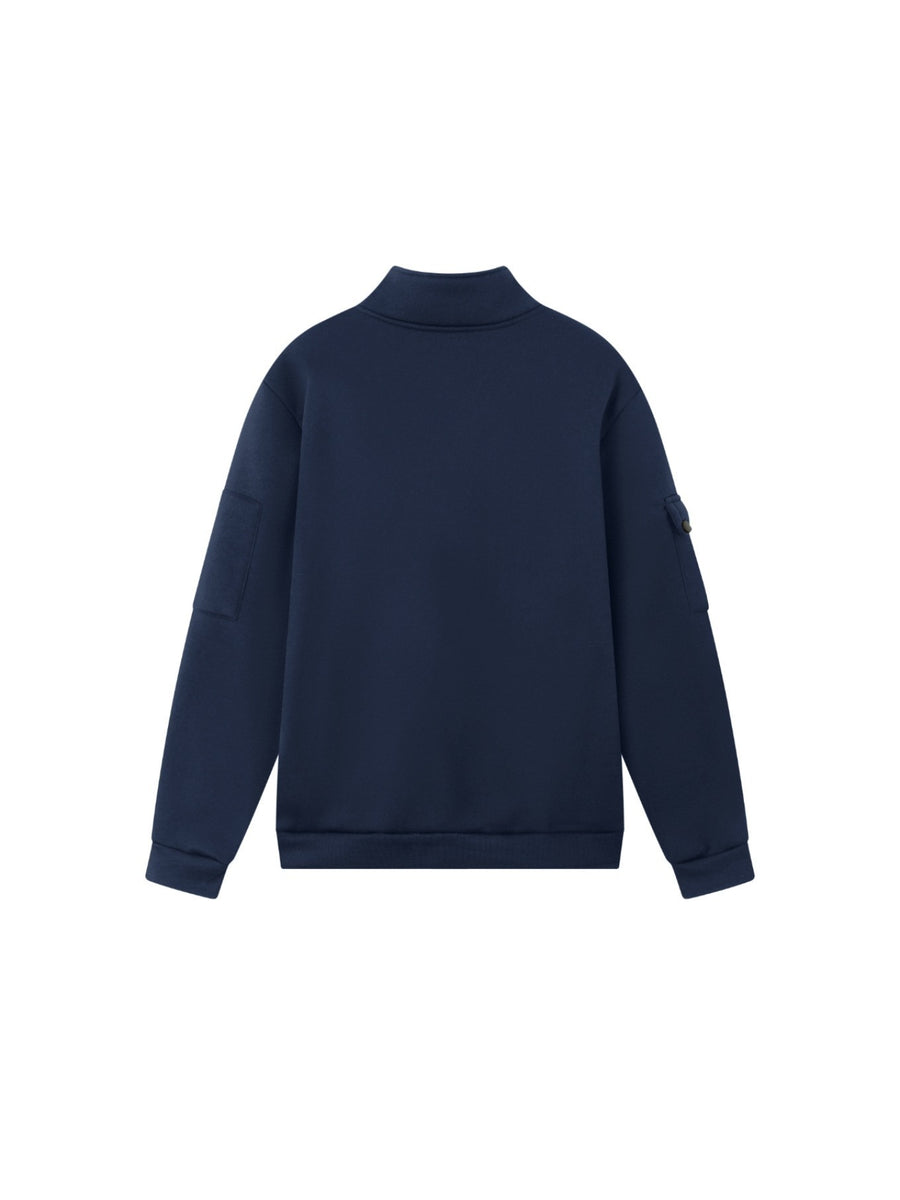 2026 Autumn/Winter New Men's Stand Collar Half-Zip Sweatshirt, Distressed Print, Workwear Style Multi-Pocket Design, Wear-Resistant and Wrinkle-Resistant Fabric, Sleek Cut Without Bulk, Combining Workwear Practicality with Casual Attire Adaptability - Navy Color
