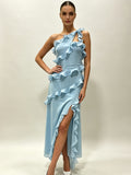 Asymmetrical Hem Dress, Birthday Party Dress, Elegant Slimming Style, Cocktail Dress, Graduation Ceremony Dress, Coming-of-age Birthday Gift, Evening Gown, Party Dress, Chiffon Dress, Spaghetti Suspender Dress, Annual Meeting Dress, Toasting Dress. - Sky Blue