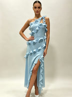 Asymmetrical Hem Dress, Birthday Party Dress, Elegant Slimming Style, Cocktail Dress, Graduation Ceremony Dress, Coming-of-age Birthday Gift, Evening Gown, Party Dress, Chiffon Dress, Spaghetti Suspender Dress, Annual Meeting Dress, Toasting Dress. - Sky Blue