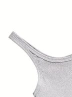 Women's suits: diagonal pocket drawstring shorts, spring and summer shorts, Women's clothing, letter print short vests, sleeveless casual tops - Grey