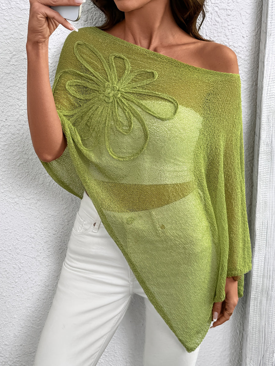 Solid Color Asymmetrical Design Cape-Style Casual Large Round Neck Women's Top - Green