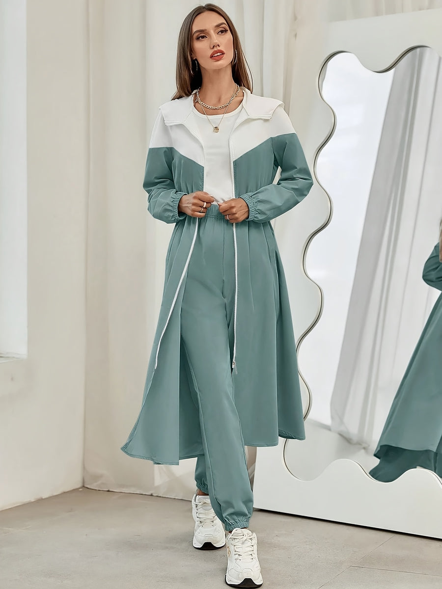 WY260622044 Autumn Women'S Color-Block Hooded Jacket And Pants Set 2pcs Set - Mint Green