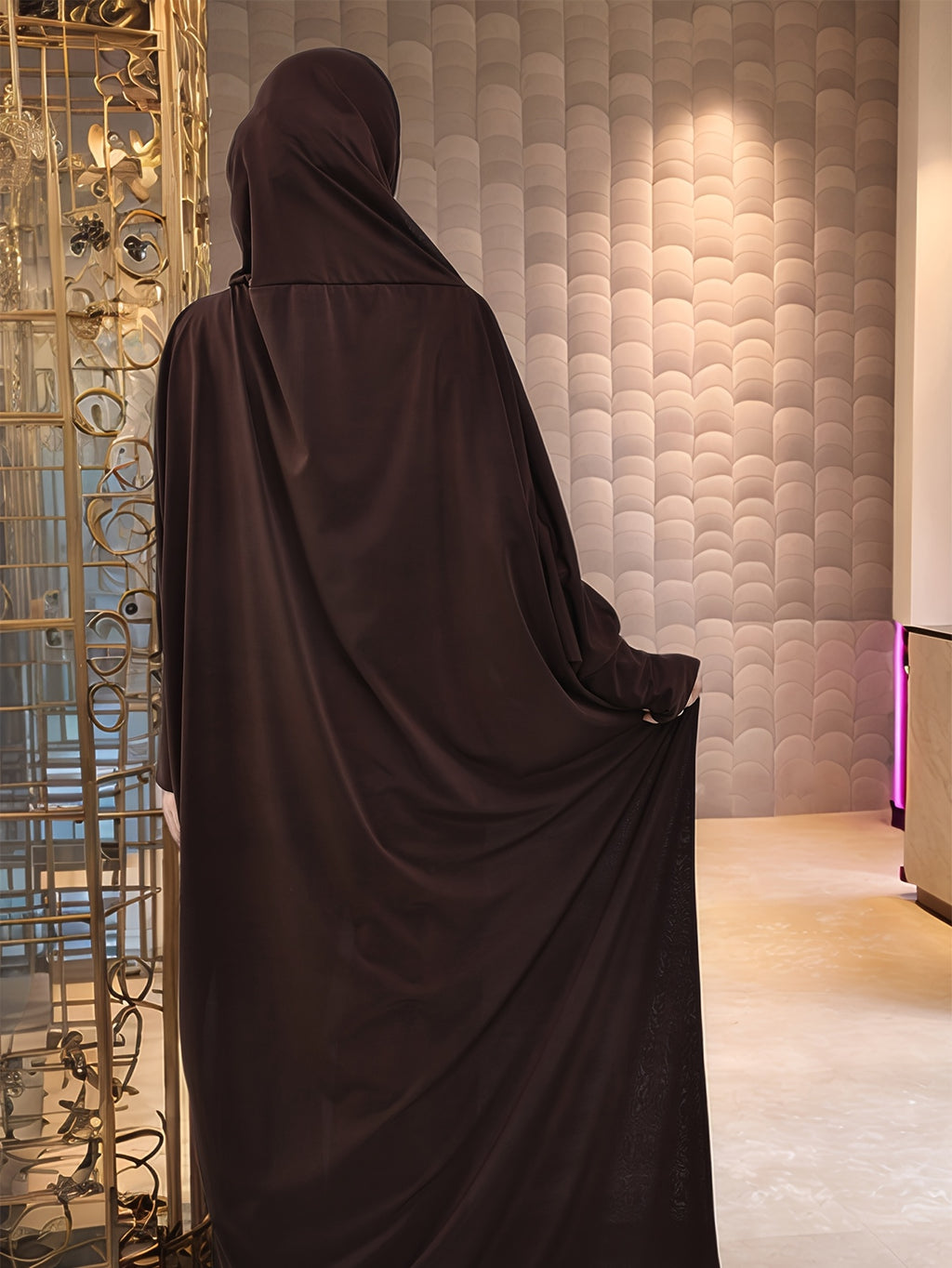 Solid Color Loose Hooded Long Cape Shawl, Casual Long Sleeve Simple Cape, Women's Clothing - Coffee Color