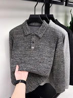 Autumn Winter Fashion Warm Men'S Long Sleeve Polo Shirt - Mist Rock Hemp Ash Gray