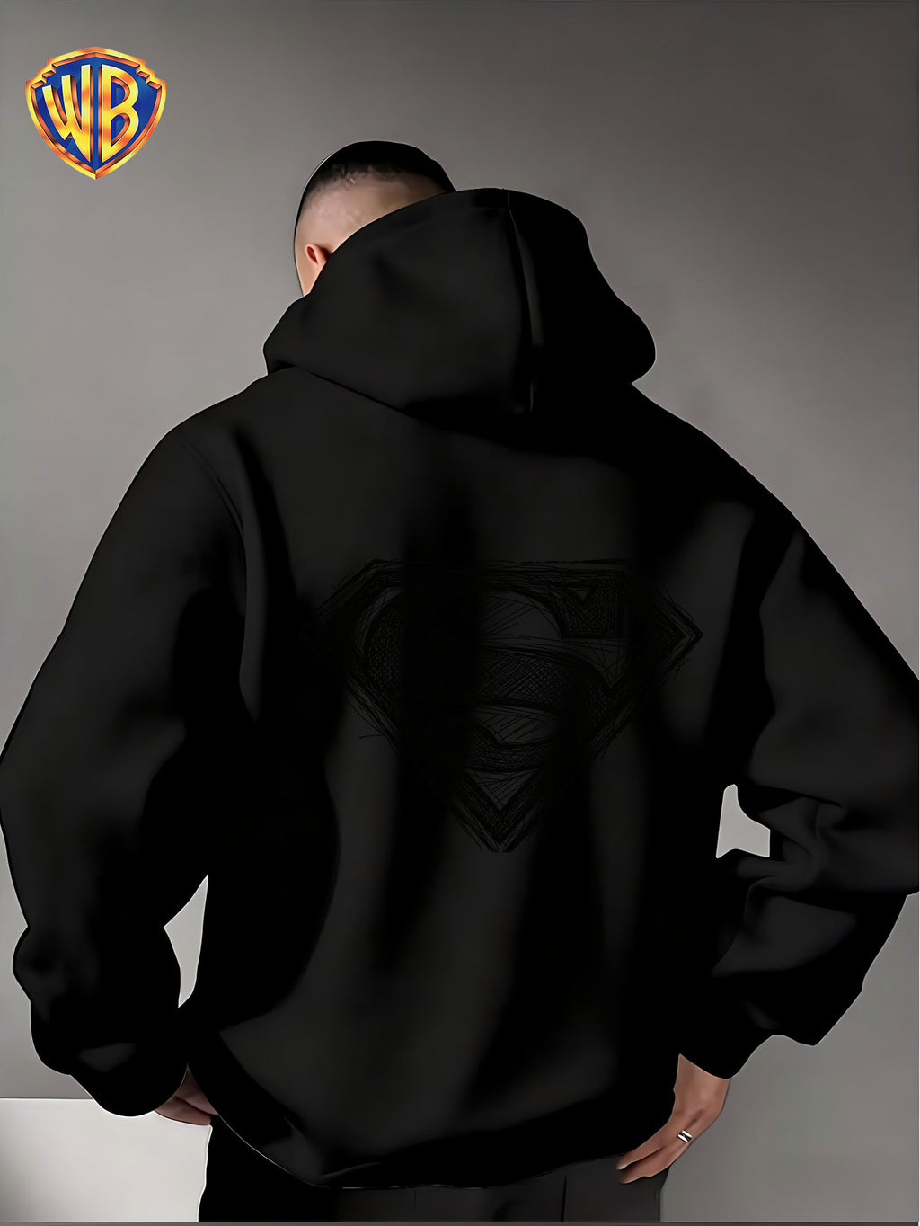 Warner Bros. Superman Sketch Print Hooded Sweatshirt, Men's Loose Fit Casual Top, Versatile and Comfortable Autumn/Winter Sweatshirt - Black