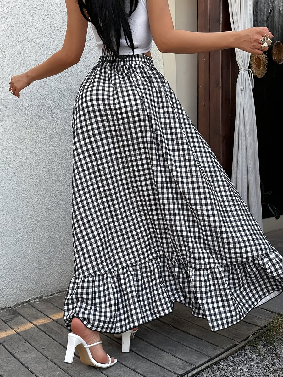 Women's Casual Sweet Plaid A-Line Skirt - Grey