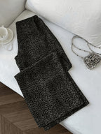 Retro Fashion Leopard Print Wide-leg Pants, Elastic Waistband, Suitable for Vacation, Shopping, Dates, Parties, Daily Casual Wear, All-season Style, Versatile Style. - Black