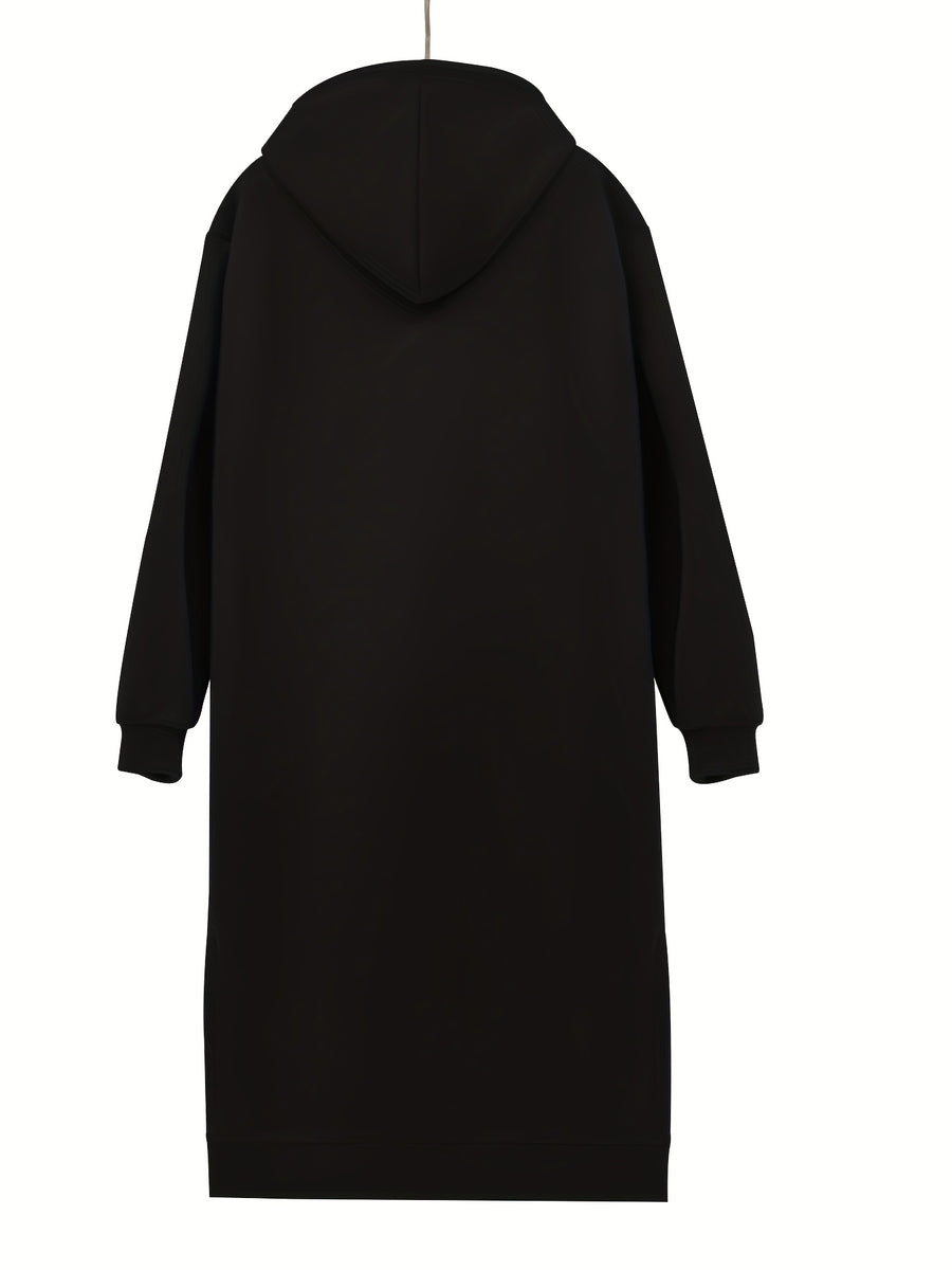 Women's Pullover Hoodie Dress for Autumn and Winter - Black