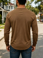 4pcs Set of Men's Spring, Autumn, and Winter Henley Neck Long-Sleeve T-Shirts, Breathable Vintage Casual Solid Color Half-Open Collar Tops, Comfortable and Versatile Base T-Shirts, Suitable for Daily Commuting, Light Business, Home, Sports - Dark Gray + Maroon + Brown + White