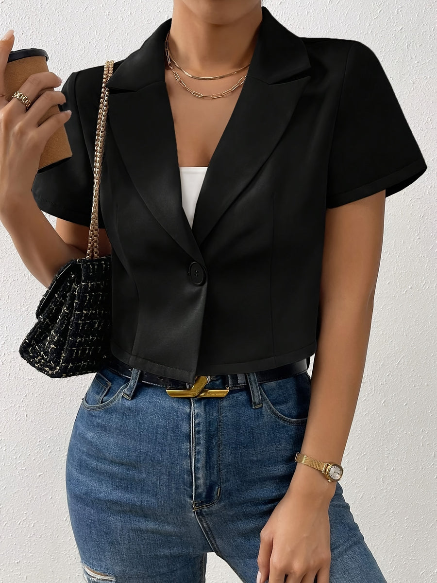 Summer Elegant Casual Easy Women'S Short Sleeve Blazer - Black