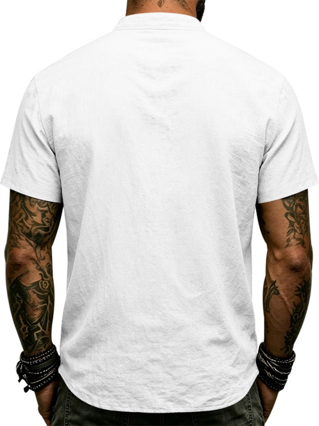 Men's Vintage Medieval Henley Shirt - Short Sleeve Mandarin Collar Cross Drawstring Blouse | Loose Fit Linen Look Top | Suitable for Casual Vacation, Outdoor & Casual Attire, Multi-Color Options - White
