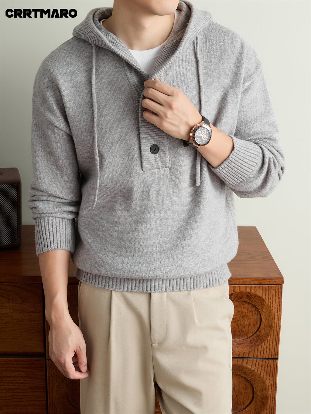 Men's Heavyweight Thick Hooded Pullover Sweater, Warm Casual Layering Top for Fall and Winter - Light Grey