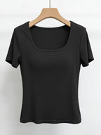 Women'S Short-Sleeve U-Neck T-Shirt for Summer, Stylish And Fitted Base Layer - Black